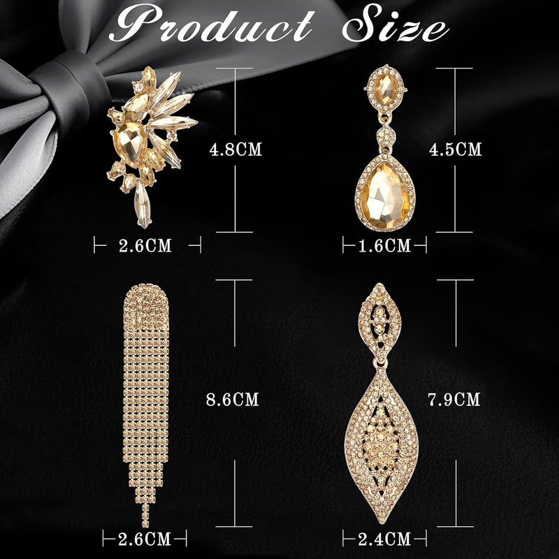 Sanfenly Clip On Earrings Women Dangle, Large Long Dangling Non Pierced Earrings Elegant Formal Big Bling Rhinestone Crystal Simulated Diamond Clip Earrings for Women Non Pierced Ears - Image 5